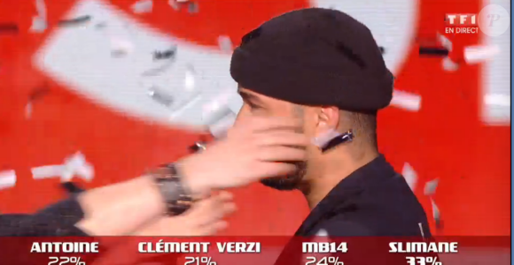 Slimane grand gagnant de The Voice 5 lors de la finale de The Voice 5, sur TF1, le samedi 14 mai 2016