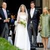 Le prince Amedeo de Belgique et la princesse Elisabetta entourés de leur parents, l'archiduc Lorenz et la princesse Astrid et la comtesse Lillia von Smecchi et Ettore Rosboch von Wolkenstein, lors de leur mariage le 5 juillet 2014 à Rome. Le couple a accueilli le 17 mai 2016 son premier enfant, une petite fille.
