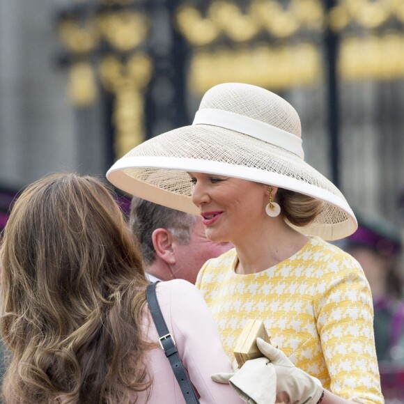 Le roi Abdallah II et la reine Rania de Jordanie sont accueillis au Palais Royal par le roi Philippe et la reine Mathilde de Belgique, pour une réception, à l'occasion d'une visite d'état de trois jours en Belgique. Bruxelles, 18 mai 2016.