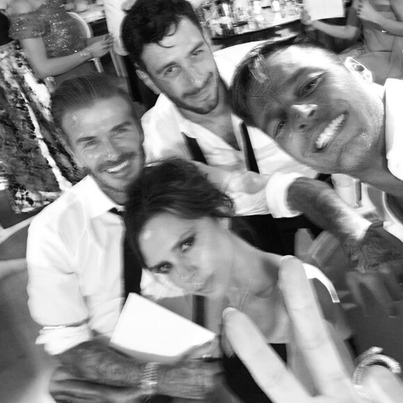 Ricky Martin, David et Victoria Beckham au mariage d'Eva Longoria et Jose Antonio Baston le 21 mai 2016 à Valle de Bravo au Mexique.