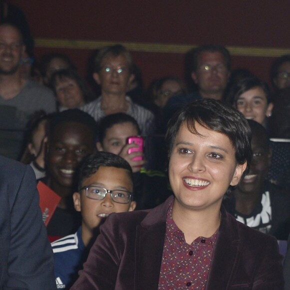 Marc Ladreit de Lacharrière, Najat Vallaud-Belkacem et Jamel Debbouze - Finale du Trophée d'Impro Culture & Diversité, au Théâtre Comédia à Paris le 23 mai 2016. © Coadic Guirec/ Bestimage