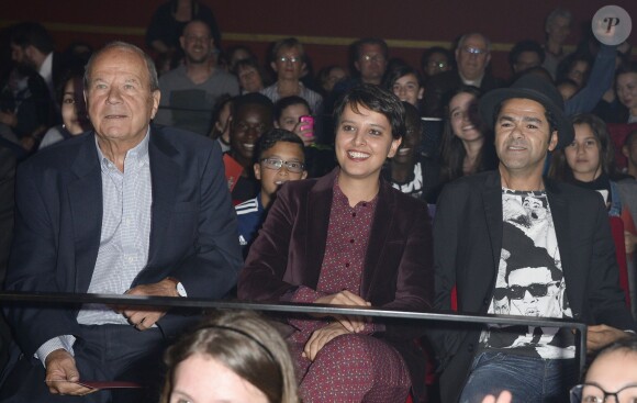 Marc Ladreit de Lacharrière, Najat Vallaud-Belkacem et Jamel Debbouze - Finale du Trophée d'Impro Culture & Diversité, au Théâtre Comédia à Paris le 23 mai 2016. © Coadic Guirec/ Bestimage