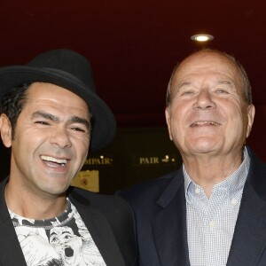 Jamel Debbouze et Marc Ladreit de Lacharrière - Finale du Trophée d'Impro Culture & Diversité, au Théâtre Comédia à Paris le 23 mai 2016. © Coadic Guirec/ Bestimage