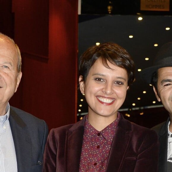 Marc Ladreit de Lacharrière, Najat Vallaud-Belkacem et Jamel Debbouze - Finale du Trophée d'Impro Culture & Diversité, au Théâtre Comédia à Paris le 23 mai 2016. © Coadic Guirec/ Bestimage