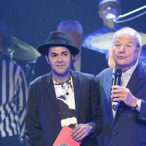 Najat Vallaud-Belkacem, Jamel Debbouze et Marc Ladreit de Lacharrière - Finale du Trophée d'Impro Culture & Diversité, au Théâtre Comédia à Paris le 23 mai 2016. © Coadic Guirec/ Bestimage23/05/2016 - Paris