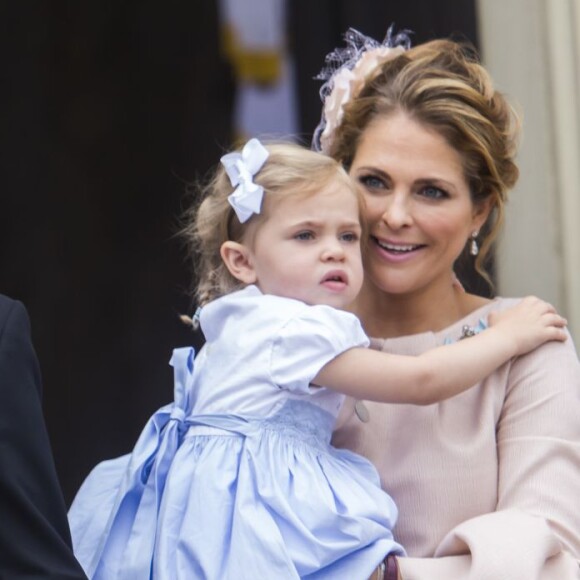 La princesse Victoria de Suède, le prince Oscar, la prince Daniel, la princesse Estelle et la princesse Madeleine et sa fille la princesse Leonore - Baptême du prince Oscar de Suède à Stockholm en Suède le 27 mai 2016.