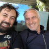 Au lendemain de sa sortie d'hôpital, David Ginola fait des essayages en vue de l'Euro 2016 qu'il commentera pour M6. Le 31 mai 2016. Ici en compagnie de Vincent Couëffé, directeur de la Rédaction des magazines d'info de M6 comme 66 Minutes et Capital.