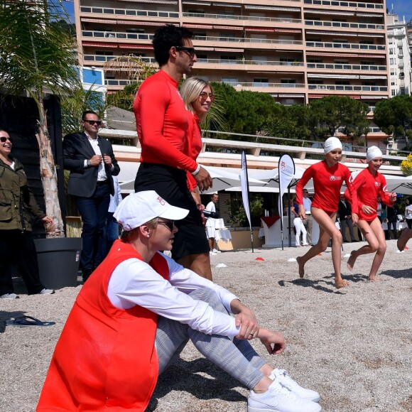 Exclusif - La princesse Charlene de Monaco et sa Fondation organisaient le 6 juin 2016 sur la plage du Larvotto une nouvelle journée d'action du programme Water Safety pour la prévention de la noyade, avec l'aide de grands champions comme Alain Bernard et Pierre Frolla. © Bruno Bebert / Pool restreint Monaco / Bestimage - Crystal - Visual