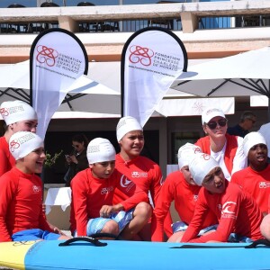 Exclusif - La princesse Charlene de Monaco et sa Fondation organisaient le 6 juin 2016 sur la plage du Larvotto une nouvelle journée d'action du programme Water Safety pour la prévention de la noyade, avec l'aide de grands champions comme Alain Bernard et Pierre Frolla. © Bruno Bebert / Pool restreint Monaco / Bestimage - Crystal - Visual