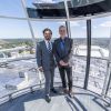 Exclusif - Le prince Carl Philip de Suède est monté avec les membres du cabinet d'architectes White Architects au sommet du Globe Arena sur le Sky View pour apprécier la vue panoramique sur Stockholm, le 8 juin 2016.