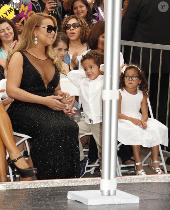 Mariah Carey et ses enfants Moroccan Cannon et Monroe Cannon - Mariah Carey reçoit son étoile sur le Walk of Fame à Hollywood, le 5 août 2015.