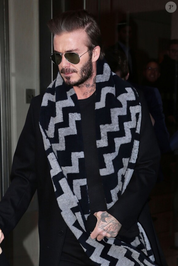 David Beckham - La famille Beckham à la sortie de l'hôtel à New York, pour se rendre au défilé de mode de Victoria Beckham. Le 14 février 2016