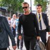 David Beckham arrive à la Gare du Nord pour prendre un Eurostar à destination de Londres. Paris, le 23 juin 2016.