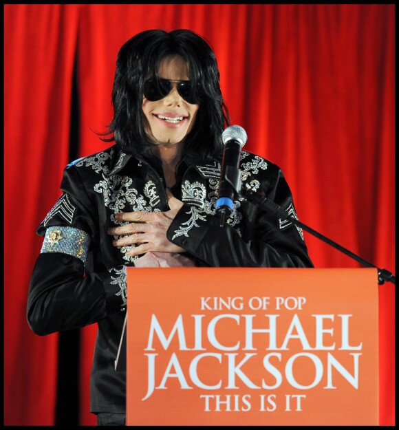 Michael Jackson lors de l'annonce de sa série de concerts "This Is It" à Londres le 5 mars 2009