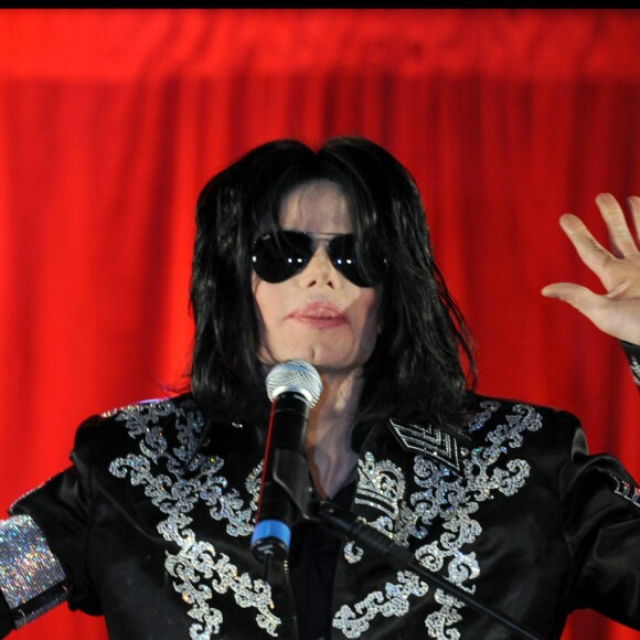 Michael Jackson lors de l'annonce de sa série de concerts "This Is It" à Londres le 5 mars 2009