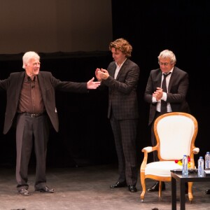 Victoria Bedos, Alex Vizorek, Michel Boujenah, Guy Bedos & Fabrizio Rongione, Jean-Paul Belmondo - "La fête à Guy Bedos" - Soirée d'hommage à Guy Bedos, au Théâtre 140, à Bruxelles le 18 juin 2016