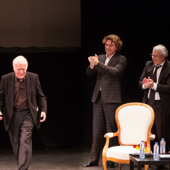 Victoria Bedos, Alex Vizorek, Michel Boujenah, Guy Bedos & Fabrizio Rongione, Jean-Paul Belmondo - "La fête à Guy Bedos" - Soirée d'hommage à Guy Bedos, au Théâtre 140, à Bruxelles le 18 juin 2016