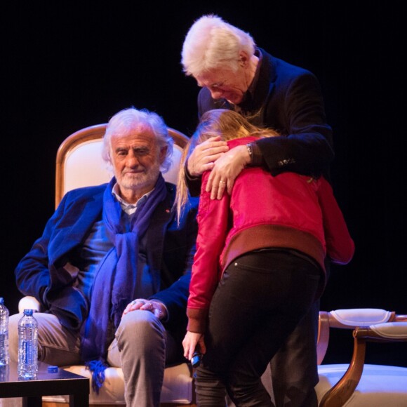 Michel Boujenah, Jean-Paul Belmondo Guy Bedos et sa fille Victoria - "La fête à Guy Bedos" - Soirée d'hommage à Guy Bedos, au Théâtre 140, à Bruxelles le 18 juin 2016