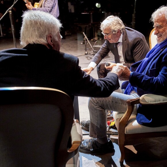 Guy Bedos, Michel Boujenah Jean-Paul Belmondo - "La fête à Guy Bedos" - Soirée d'hommage à Guy Bedos, au Théâtre 140, à Bruxelles le 18 juin 2016