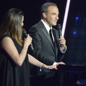 Karine Ferri, Nikos Aliagas et Michel Polnareff - Plateau de la finale de l'émission "The Voice" à Paris. Le 14 mai 2016 © Coadic Guirec / Bestimage