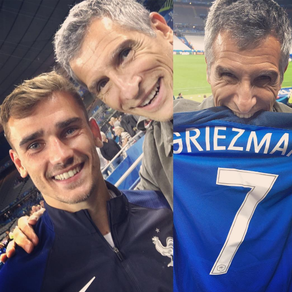 Nagui "comme un enfant le matin de Noël" avec Antoine Griezmann au Stade de France lors de la victoire des Bleus contre l'Islande à l'Euro 2016.
