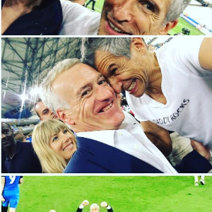 Nagui au Stade Vélodrome de Marseille avec son ami Didier Deschamps, Laurent Koscielny, Dimitri Payet et Aimé Jacquet lors de la victoire des Bleus contre l'Allemagne à l'Euro 2016.