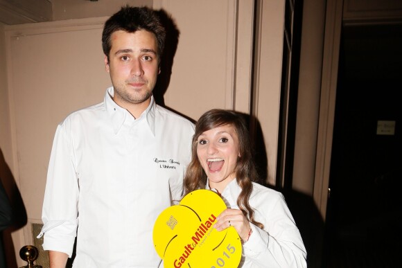 Quentin Bourdy (Top Chef 2013) et Noëmie Honiat (Top Chef 2012 et 2014) - Soirée de lancement du guide Gault et Millau 2015 au Trianon à Paris le 27 octobre 2014.