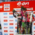 Darya Domracheva lors de sa victoire dans le sprint d'Hochfilzen (Autriche) en IBU Biathlon World Cup le 7 décembre 2012