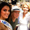Sylvie Tellier, Iris Mittenaere (Miss France 2016) et Fanck Dubosc à Montpellier pour le Tour de France, le 14 juillet 2016.