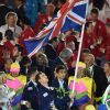 Andy Murray, désigné porte-drapeau, a mené la délégation britannique lors de la cérémonie d'ouverture des Jeux olympiques de Rio de Janeiro le 5 août 2016.