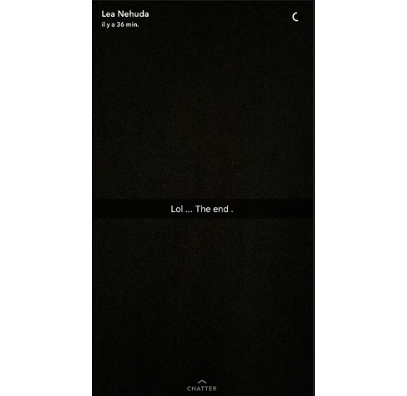 Un étrange message de Nehuda, posté sur Snapchat, laisse à penser que le couple aurait rompu. Août 2016.