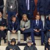 Emmanuel Macron en Vendée au Puy du Fou le 19 août 2016. Étaient présents sa femme Brigitte Macron, Philippe de Villiers (créateur du Parc) et son fils Nicolas (actuel directeur) © Sebastien Valiela / Bestimage