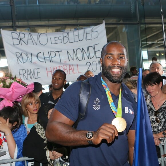 Teddy Riner - Retour à Paris des athlètes français des Jeux olympiques de Rio 2016 à l'aéroport de Roissy le 23 août 2016.