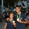 Tony Yoka et sa fiancée Estelle Mossely - Retour à Paris des athlètes français des Jeux olympiques de Rio 2016 à l'aéroport de Roissy le 23 août 2016.