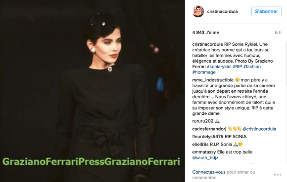Quand Cristina Cordula défilait pour Sonia Rykiel. Photo postée sur Instagram ce 25 août 2016.