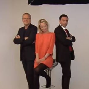 Yann Moix, Vanessa Burggraf et Laurent Ruquier en shooting photos, août 2016