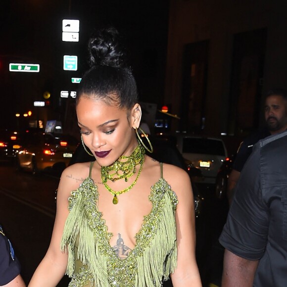 La chanteuse Rihanna se rendant à la ''Rihanna's VMA After Party'' à New York, le 28 août 2016.