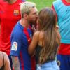 Lionel Messi et sa femme Antonella Rocuzzo - Match FC Barcelone - Betis Seville au Camp Nou. Barcelone, le 20 août 2016.