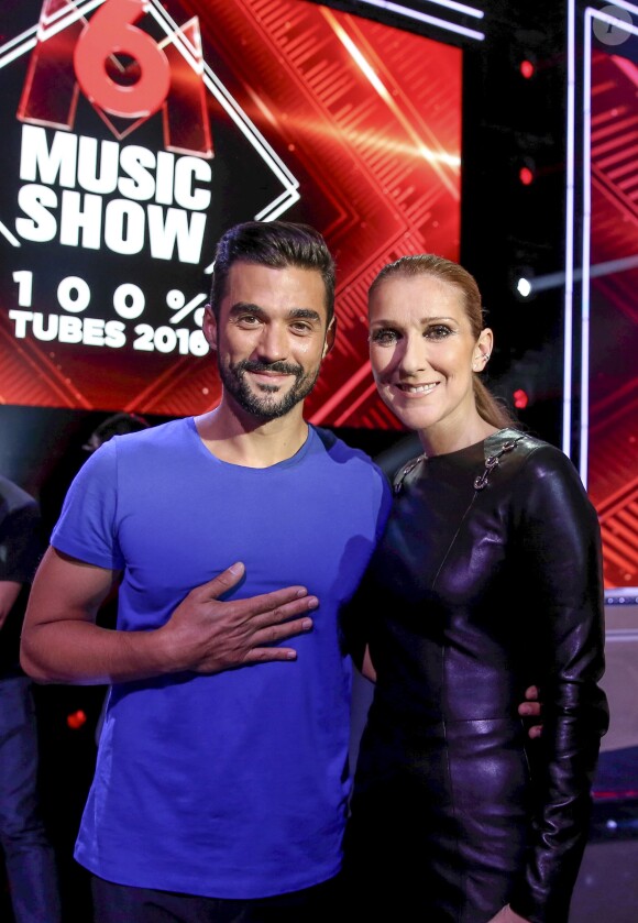 Exclusif - Céline Dion et Florent Mothe lors de l'enregistrement de l'émission "M6 Music Show - 100% Tubes 2016" à Paris. Le 15 juin 2016. L'émission sera diffusée le 7 septembre 2016 à 21:00 heures. © Dominique Jacovides / Bestimage