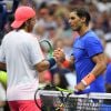 Lucas Pouille et Rafael Nadal - Le Françaissort l'Espagnol lors du quatrième tour de l'US Open 2016 au USTA Billie Jean King National Tennis Center à Flushing Meadow, New York, le 4, Septembre 2016.