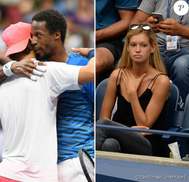 Gaël Monfils s'impose face à Lucas Pouille lors des quarts de finale de l'US Open 2016 au USTA Billie Jean King National Tennis Center à Flushing Meadow, New York, le 6 septembre 2016. En tribune, Clémence Bertrand assisté à la défaite de son amoureux.