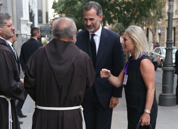Flavia Hohenlohe, le roi Felipe VI d'Espagne avant la messe d'obsèques à la mémoire de Marco de Hohenlohe-Langenburg, 19e duc de Medinaceli, le 6 septembre 2016 en la basilique de Nuestro Padre Jesus de Medinaceli à Madrid.