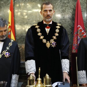 Le roi Felipe VI d'Espagne présidait le 6 septembre 2016 l'ouverture cérémonielle de l'année judiciaire à la cour suprême à Madrid.