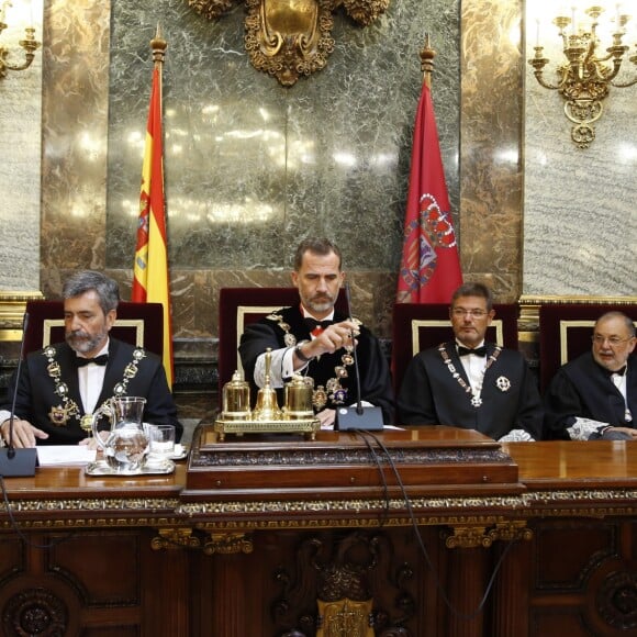 Le roi Felipe VI d'Espagne présidait le 6 septembre 2016 l'ouverture cérémonielle de l'année judiciaire à la cour suprême à Madrid.