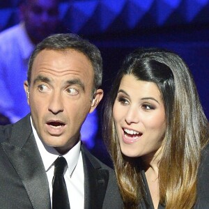 Nikos Aliagas et Karine Ferri - Plateau de la finale de l'émission "The Voice" à Paris. Le 14 mai 2016 © Coadic Guirec / Bestimage