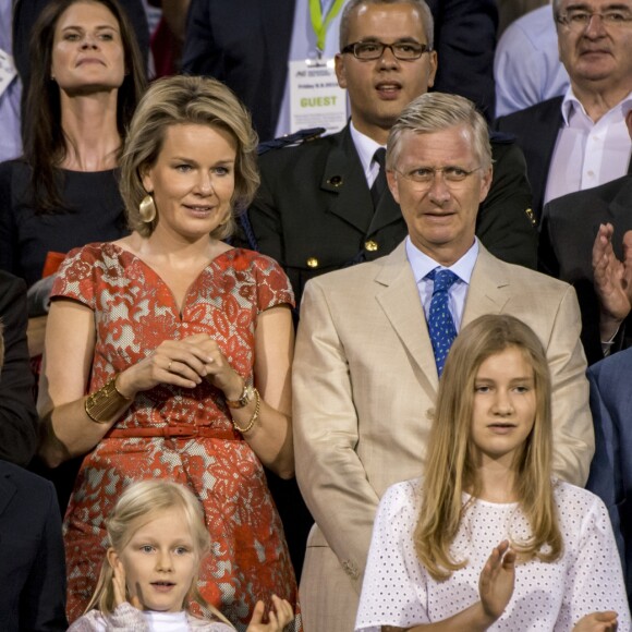 Le prince Albert II de Belgique au côté du roi Philippe et de la reine Mathilde de Belgique, avec leurs quatre enfants (Elisabeth, Gabriel, Eléonore, Emmanuel), le 9 septembre 2016 au stade Roi Baudouin à Bruxelles lors du Memorial Van Damme, dernière étape de la Diamond League. © Danny Gys/Reporters/ABACAPRESS.COM