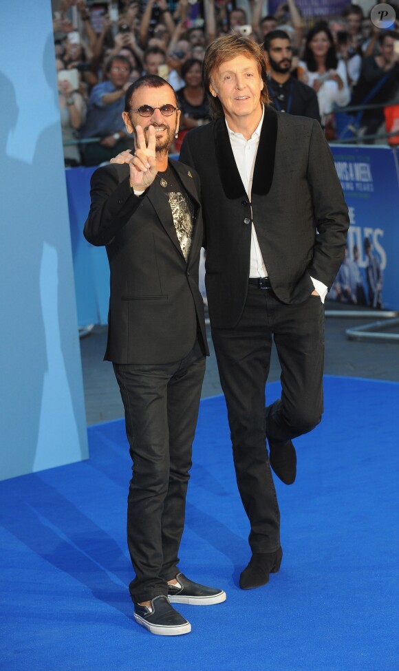 Ringo Starr et Paul McCartney à la première de "The Beatles: Eight Days A Week - The Touring Years" au cinéma Odeon à Leicester Square à Londres, le 15 septembre 2016.
