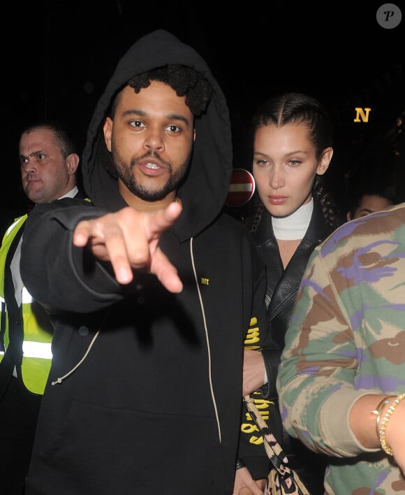 Bella Hadid et son petit ami The Weeknd arrivent à la boîte de nuit "Cirque le Soir" à Londres, le 1er juin 2016.