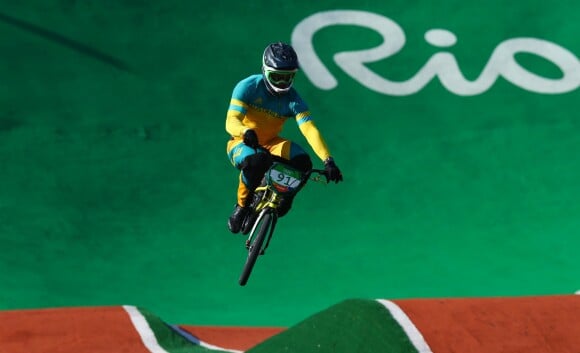 Sam Willoughby le 18 août 2016 lors du quart de finale de la compétition de BMX aux Jeux olympiques de Rio de Janeiro.