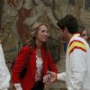Le roi Felipe VI et la reine Letizia d'Espagne, ainsi que l'infante Elena, recevaient les médaillés olympiques et paralympiques espagnols au palais du Pardo à Madrid le 28 septembre 2016